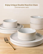 GBHOME 18-Piece Stoneware Dinnerware Set for 6 – Ribbed Ceramic Plates and Bowls, Scratch-Resistant, Microwave & Dishwasher Safe, Reactive Glaze, Sugar White