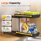 Sevenblue 3 Pack Under Sink Organizer, 2 Tier Slide Out Bathroom Cabinet Organizer, Multi-Purpose Storage Shelf for Kitchen, Black, 12.8Inch