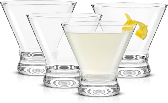 JoyJolt Afina Stemless Martini Glasses Set of 4, 8.5oz Liquor Drinking Glasses for Cocktail and Margarita, Bar Glass Cups, Glass Dessert Cups
