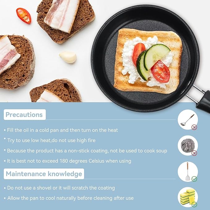 Nonstick Frying Pan 4.9 Inch(12.5cm) Round Egg Pan One Egg Fry Pan Egg Pancake Maker Omelet Mini Dishwasher Safe Cookware Small Egg Skillet, PFOA Free, Portable Pan for Stove Gas Induction Hob