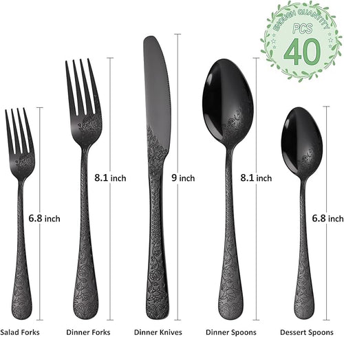 40-Piece Unique Silverware Set,OIULO Embossed Pattern Flatware Set for 8,Stainless Steel Silverware Flatware Cutlery Set,Vintage Fine Utensils Include Knife/Fork/Spoon,Mirror Finished,Dishwasher Safe