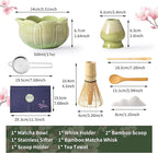 Matcha Whisk Set, Ceramic Matcha Set 8 Pcs, Matcha Kit Set Includes Matcha Bowl, Matcha Whisk and Holder, Bamboo Scoop and Rest, Sifter and Tea Towel, Ideal Gift for Family/Friend (Green)