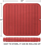 MicoYang Silicone Dish Drying Mat for Multiple Usage,Easy clean,Eco-friendly,Heat-resistant Silicone Mat for Kitchen Counter or Sink,Refrigerator or Drawer Liner Red XL 18 inches x 16 inches