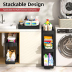 Sevenblue 4 Pack Under Sink Organizer, Bathroom Organizers and Storage, 2 Tier Multi-Use Pull Out Cabinet Organizer with Hang Hooks and Cups (Black, 4 Pack)