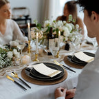 175 Pieces Black Gold Plastic Dinnerware Set, Gold Disposable Plates for Party, Include 50 Black Plates with 75 Plastic Cutlery, 25 Napkins and 25 Cups