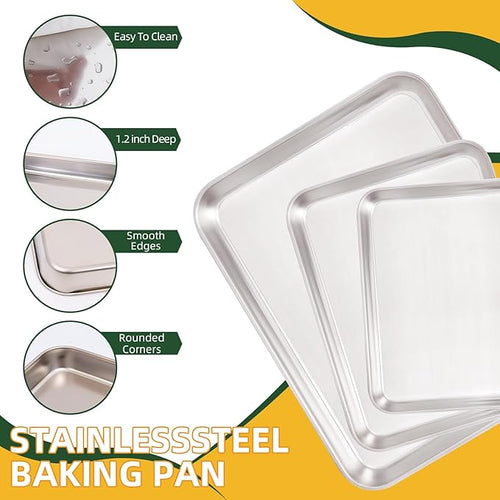 4-Piece Baking Sheet Set with Cooling Rack, Stainless Steel Cookie Sheets & Baking Pans Set, Non-Stick Cookie Trays for Oven Roasting & Food Prep, BPA-Free 10/12/16 Inch