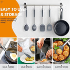 Cooking Utensils Set of 4, E-far Silicone Kitchen Utensils for Non-stick Cookware, Heat Resistant & Non-toxic Slotted Spatula Solid Spoon Turner for Flipping Mixing Serving Basting(Grey)