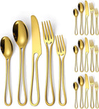 Gold Silverware Hollow 20 Piece Flatware Set For 4 Kitchen Cutlery Stainless Steel Forks Spoons and Knives Unique Utensils Party Festival Restaurant Durable