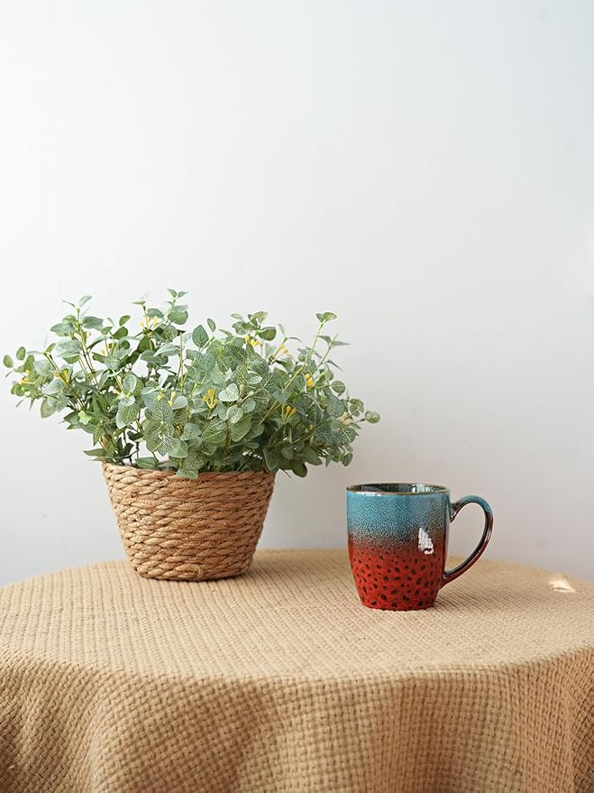 Bosmarlin Ceramic Coffee Mug Set of 4, 17 Oz, Coffee Cups with Big Handle, Microwave Safe, Unique Reactive Glaze (Blue&Red)