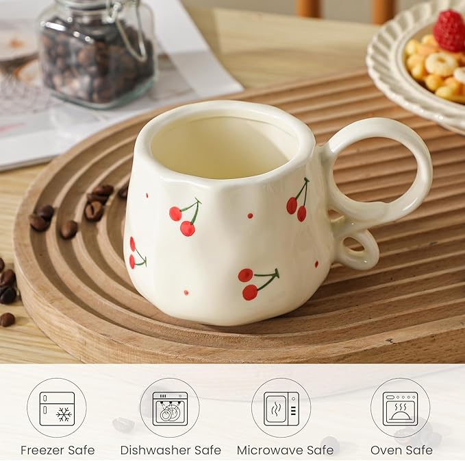 Ceramic Cute Mug For Women,Pretty Coffee Mug,9 oz,Nnique Espresso Mug.Hand-Painted Tea Cup for Women