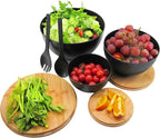 ECOWAY Salad Bowls Set of 3 with Lid & Serving Utensils, Bamboo Fiber Mixing Bowls Set Large Serving Bowls & Storage Set with Bamboo Lid for Salad, Kitchen Eating, Pasta, Popcorn, Chips, Fruit, Black