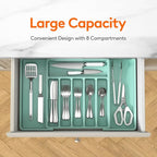 Lifewit Silverware Drawer Organizer, Expandable Utensil Tray for Kitchen, BPA Free Flatware and Cutlery Holder, Adjustable Plastic Storage for Spoons Forks Knives, 13-22 x 15", Turquoise
