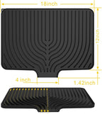 Silicone Drying Mat for Kitchen Counter , Dish Drying Rack Matt with Built in Drain, 18 Inch Dry Mats for Dishes Drying Pad for Kitchen Counter (18×12inch, black)