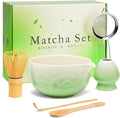 Matcha Whisk Set, Lotus Gradient Green Ceramic Matcha Set Includes Matcha Bowl, Matcha Whisk (Chasen) and Holder, Sifter, Bamboo Scoop & Spoon - 6 Pcs Matcha Kit for Matcha Lovers