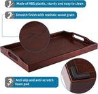 MDLUU Plastic Serving Tray, Ottoman Tray with Cutout Handles, Rectangle Butler Tray for Breakfast in Bed, Coffee Table Decor, Party (Red Brown)