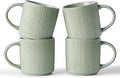famiware Coffee Mug Set for 4, Star 12 oz Catering Mugs Cup Set with Handle for Coffee, Tea, Cocoa, Milk - Ceramic Stoneware Drinkware Set, Matte Green