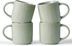 famiware Coffee Mug Set for 4, Star 12 oz Catering Mugs Cup Set with Handle for Coffee, Tea, Cocoa, Milk - Ceramic Stoneware Drinkware Set, Matte Green