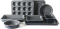 Calphalon Legacy 10-Piece Nonstick Bakeware Set, PFA-Free Nonstick Coating, Oven Safe, Includes Sheet Pans, Muffin Pan, Round Cake Pans, Loaf Pan and Cooling Rack, Blue/Grey Interior