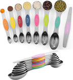 Pack of 8 Stainless Steel Magnetic Measuring Spoons Set, Dual Sided, Stackable, Adjustable Teaspoon and Tablespoon Measure Spoon with Leveler, Kitchen Gadgets