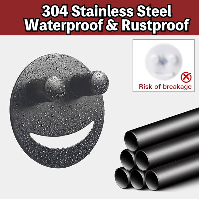 Stainless Steel Smiley Face Sponge Holder with Adhesive Hook - No Falling Risk, Rustproof Sink Sponge Holder for Kitchen, Bathroom&RV Apartment, Keep Happy Face Sponges Dry and Odor Free, Black