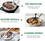 12 Inch Stainless Steel Pan, 5pcs Tri-Ply Stainless Steel Frying Pan with Lid, Dishwasher & Oven Safe, Induction Cooking Skillets, Fast & Even Heat and Detachable Handle
