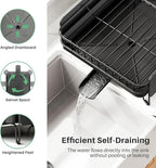 SNTD Large Dish Drying Rack - Expandable (19.3" to 29.4") Dish Rack for Kitchen Counter, Stainless Steel Dish Drainer with Utensil Holder, Pan Holder & Pot Lid Holder, Black