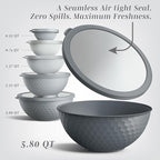 COOK WITH COLOR Mixing Bowls with Lids - 12 Piece Plastic Nesting Bowls Set includes 6 Prep Bowls and 6 Lids, Microwave Safe Mixing Bowl Set, Grey Embossed