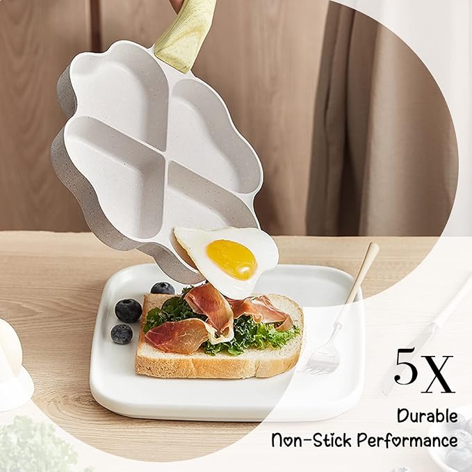 Caannasweis Egg Pan Omelette Pan, 4-Cup Nonstick Granite Omelette Skillet Breakfast Frying Pan Egg Cooker Suitable for Gas Stove & Induction Cookware, PFOA PFOS Free, Beige Heart Shaped
