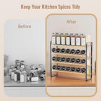 MUDEELA 4 Tier Spice Rack Organizer for Cabinet, Wooden Vertical Spice Shelf, Seasoning Organizer for Countertop, Kitchen, Pantry, Freestanding, 13.4" W × 11.2" H (No Jars Included), Black