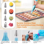 Angadona Macaron Silicone Baking Mats Kit (16pcs set) Macaroon Baking Mat Set of 2 Half Sheet Macaron Silicone Mat Nonstick Macaron Mat Sheet,6 Piping Tip,2 Piping Bag with 3 Bag Tie,2 coupler