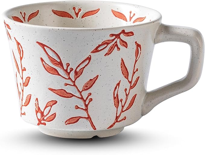 Ceramic Mug 11 oz Unique Luxurious Cup, Mug for Coffee Milk Latte Cappuccino Tea, Office Home Dishwasher Microwave Freezer Safe Stoneware Handmade Minimalis Cup Red