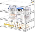 3 Pack Stackable Makeup Organizer, 12.1''L Acrylic Bathroom Organizer and Storage Undersink Drawer, Cosmetics and Beauty Supplies,Clear Plastic Storage Bins for Vanity,Pantry,Desk,Cabinet,Kitchen