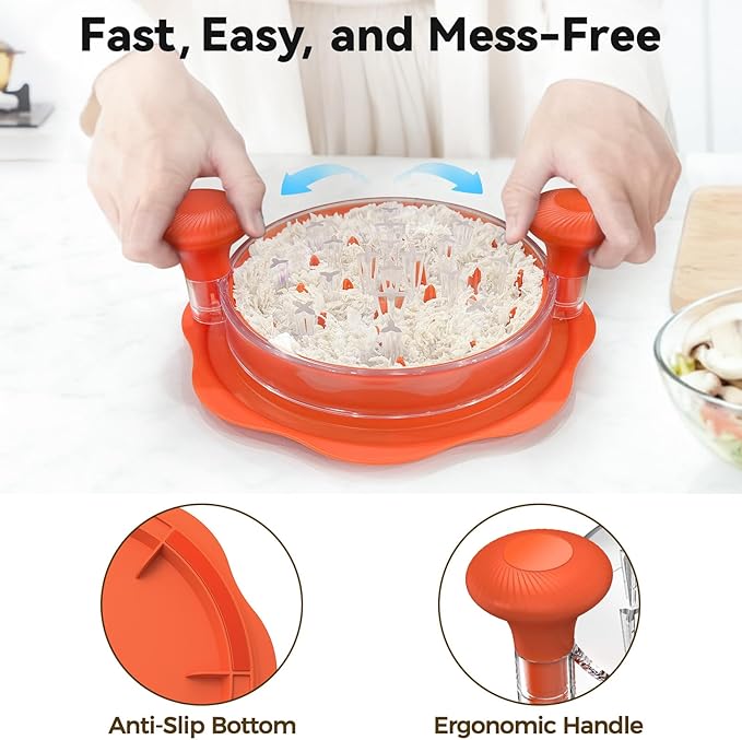 10" Pro Chicken Shredder Tool Twist Large for Kitchen, BPA-Free Food-Safe Meat Grinder, Visible Chicken Breast Meat Shredder with Strong Anti-Slip Bottom & Ergonomic Handle, Orange