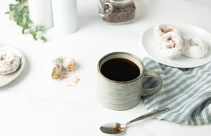 KooK Glazed Coffee Mugs, Ceramic, Microwave & Dishwasher Safe, 13 oz, Java/Slate Lined, Set of 2