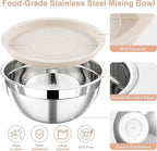 7 Piece Stainless Steel Mixing Bowls with Lids Set - Khaki Nesting Metal Mixing Bowls for Kitchen, Sizes 4.5, 4, 3.5, 2.1, 1.5, 1.1, 0.7 Qt for Baking, Cooking and Serving, Dishwasher Safe