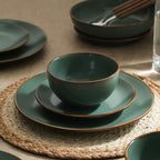 Stone Lain Brasa Stoneware 32 Piece Modern Dinnerware Sets, Plates and Bowls, Service for 8, Green, Microwave & Dishwasher Safe