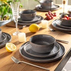 AmorArc Stoneware Dinnerware Sets,Round Reactive Ceramic Plates and Bowls Sets,Highly Scrath Resistant | Dishwasher & Microwave Safe Dishes,Service for 4 (12pc)