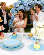 YOUBET 175PCS Blue Scalloped Plastic Plates - Light Blue Disposable Dinnerware Set Include 50 Plates, 75 Gold Silverware, 25 Cups, 25 Napkins for Party & Wedding & Baby Shower