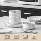 MALACASA Plates and Bowls Sets, 12 Pieces Porcelain Dinnerware Sets Dishware Sets Chip Resistant Ceramic Dish Set Dining Dinner Ware Service for 4, Marble Grey, Series LUNA