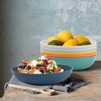 Wrova 10-inch Wheat Straw Big Bowls Set of 6 - Large 65oz Unbreakable Salad Bowls - Restaurant Grade, Microwave & Dishwasher Safe - Big Plastic Bowls for Cereal and Salad - Vibrant Series