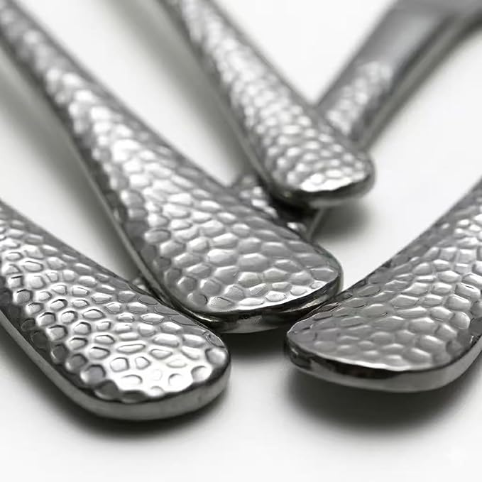 Premium 20 Piece Hammered Silverware Set with Smooth Edge, 18/10 Stainless Steel, Service for 4, Fine Flatware Set, Dishwaser Safe(20)