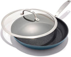 OXO Enhanced 12” Nonstick Frying Pan Skillet with Lid, Ceramic PFAS-Free Cookware, Durable Hard Anodized, Scratch Resistant, Stainless Steel Handle, Eggs & Omelets, Dishwasher & Oven Safe, Storm Blue