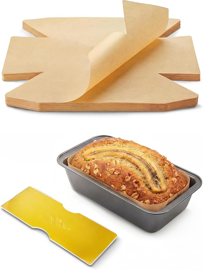 100 Pcs Loaf Pan Liners for Baking Bread 9x5 Inch, Bread Pan Liners with Cardboard Formers, Non-Stick Pre Cut Unbleached Parchment Paper for Loaf Pan