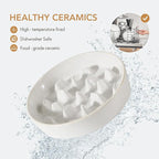 Havniva Ceramic 3.2 Cup Dog Bowl Slow Feeder, 9.5 inch Slow Pet Food Dish for Large Dog, Stop Bloat, Preventing Choking(Single Bowl,Reactived Glaze -White)