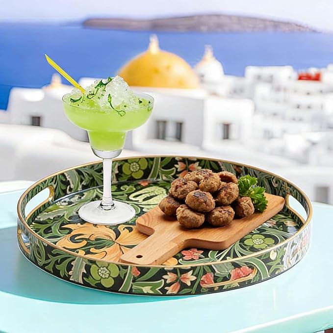 Round Serving Tray with Handles,Modern Ottoman Tray Coffee Table Tray,13 Inch Plastic Trays for Ottoman Coffee Table,Decorative Serving Trays for Living Room
