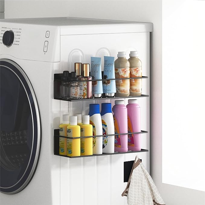 Magnetic Spice Rack For Refrigerator, Space Saving Magnetic Shelf For Fridge Black 2 Pack