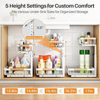 PXRACK Under Sink Organizer, Adjustable Height, 2 Tier Pull Out Under Cabinet Organizer, Slide Out Thickened Metal Under Sink Storage for Kitchen Bathroom Laundry Pantry Cabinet, White, Small-1-Pack