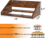Spice Rack Organizer for Cabinet, Robust Wooden Display Riser Shelf Seasoning Organizer for Countertop Cupboard Pantry, Condiment Jar Kitchen Storage Holder Super Sturdy Stand, Rusitc Brown (3-Tier)