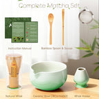 Matcha Whisk Set, Ceramic Matcha Set Includes Bowl & Holder, Bamboo Whisk (Chasen), Scoop, Spoon and Sifter, 6PCS Matcha Kit Covers Everything Needed for Making Matcha (Green)
