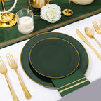 NOCCUR 350PCS Green Plastic Plates - Disposable Green Gold Dinnerware Set for 50 Guests, 100 Dinner/Dessert Plates, 150 Gold Silverware, 50 Cups&50 Napkins for Party ＆ Wedding ＆ Spring